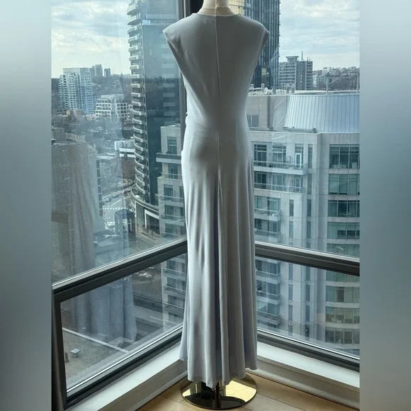 🆕 SIMKHAI 🧿 NWOT Acacia Draped Ruched Jersey Midi Dress, Blue Haze - Sz L - Picture 7 of 16